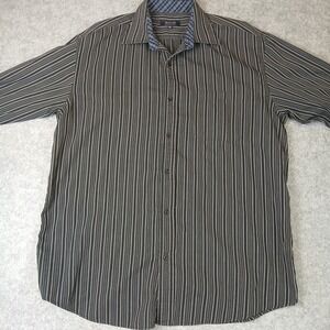 Bogari Button Down Shirt Mens XL Black Striped Long Sleeve Cotton Blend‎